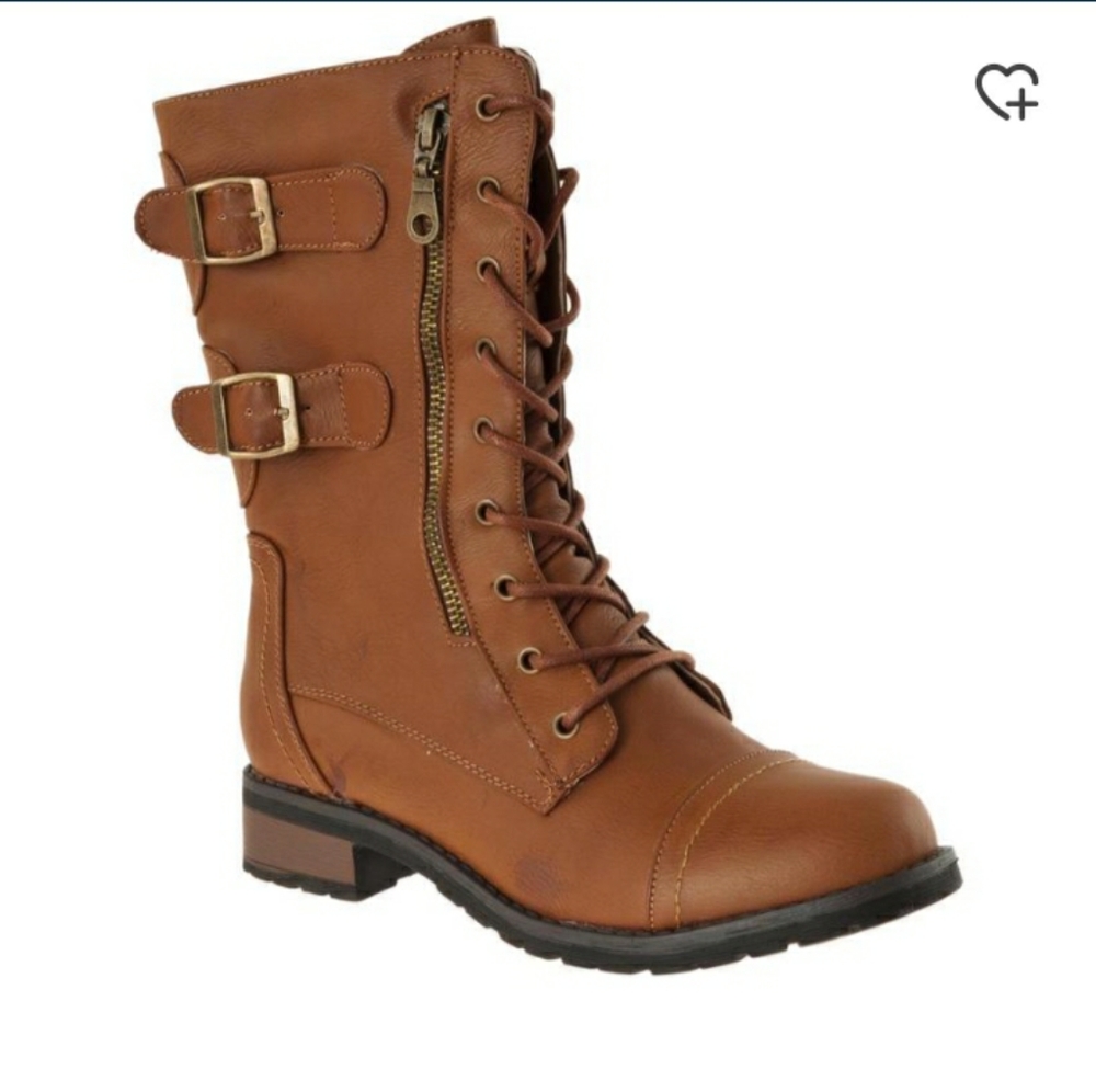 Bamboo Womens Battle Combat Fashion Boots, Chestnut Burnished